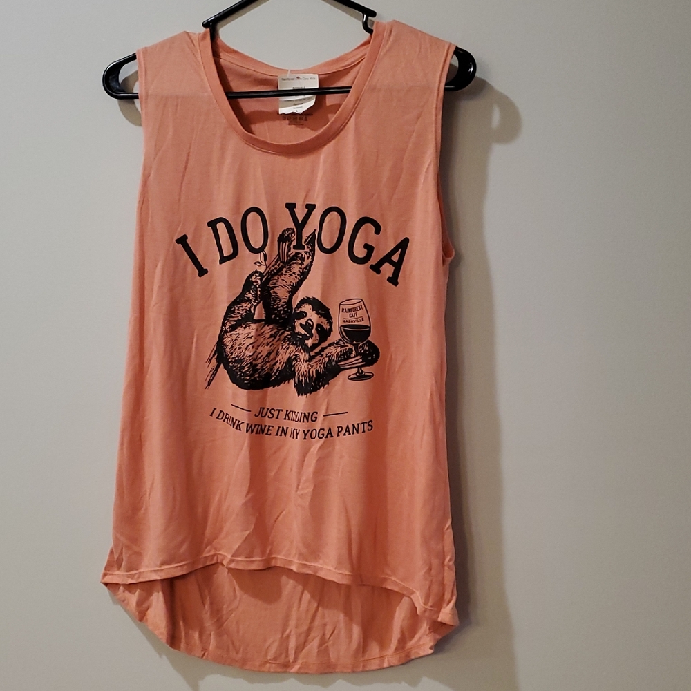 NWT Rainforest Cafe  L Coral I Do Yoga-Just Kidding I Drink Wine In My Yoga Pant